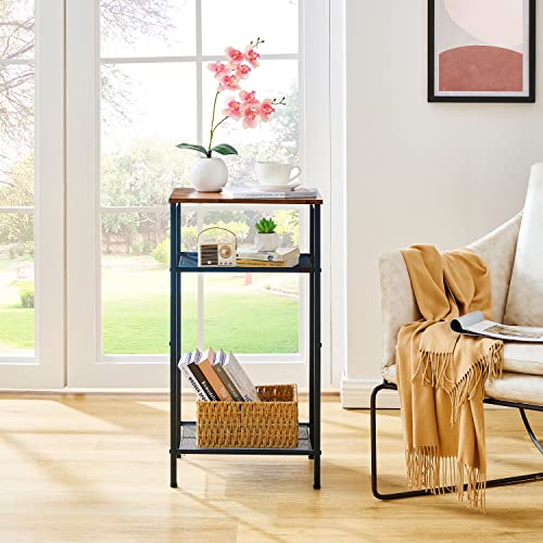 Hoctieon 3 Tier End Table, Telephone Table, Narrow Side Table with Storage, Nightstand for Small Spaces, Metal Frame, For Living Room, Bedroom, Sofa Couch, Hall, Easy Assembly, Rustic Brown