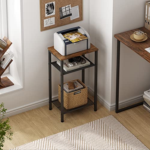 Hoctieon 3 Tier End Table, Telephone Table, Narrow Side Table with Storage, Nightstand for Small Spaces, Metal Frame, For Living Room, Bedroom, Sofa Couch, Hall, Easy Assembly, Rustic Brown