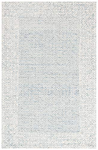 SAFAVIEH Abstract Collection Accent Rug - 2'3" x 4', Blue & Ivory, Handmade Wool, Ideal for High Traffic Areas in Entryway, Living Room, Bedroom (ABT342N)