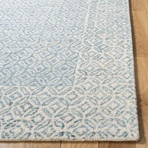 SAFAVIEH Abstract Collection Accent Rug - 2'3" x 4', Blue & Ivory, Handmade Wool, Ideal for High Traffic Areas in Entryway, Living Room, Bedroom (ABT342N)