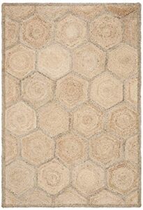 safavieh natural fiber collection accent rug - 2'6" x 4', natural & grey, handmade honeycomb woven jute, ideal for high traffic areas in entryway, living room, bedroom (nf882b)