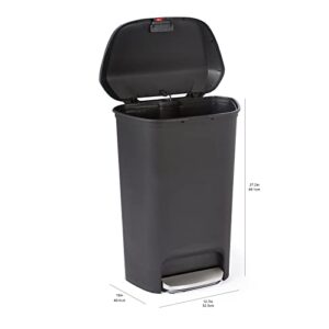 Amazon Basics Tall Kitchen Plastic Rectangular Trash Can with Steel Pedal, Black, 50 Liters
