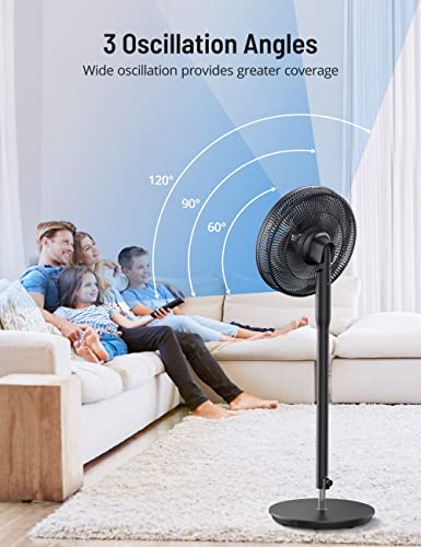 Paris Rhône Fans for Home Bedroom, Quiet Pedestal Floor Fan with Remote, Turbo&12 Speed Levels, 120° Oscillating, DC Motor Fan with 7 Blades, 8H Timer, Sleep Mode, Adjustable Height up to 46.8"