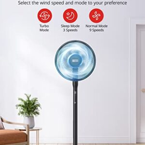 Paris Rhône Fans for Home Bedroom, Quiet Pedestal Floor Fan with Remote, Turbo&12 Speed Levels, 120° Oscillating, DC Motor Fan with 7 Blades, 8H Timer, Sleep Mode, Adjustable Height up to 46.8"