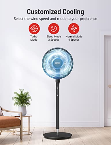 Paris Rhône Fans for Home Bedroom, Quiet Pedestal Floor Fan with Remote, Turbo&12 Speed Levels, 120° Oscillating, DC Motor Fan with 7 Blades, 8H Timer, Sleep Mode, Adjustable Height up to 46.8"