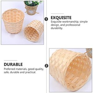 HANABASS 5pcs Desktop Weaving Storage Basket, Small Household Wood Woven Storage Box for Debris Crafts Toys Jewelry Organizer Desk Decoration Desktop Flower Pot Garbage Can