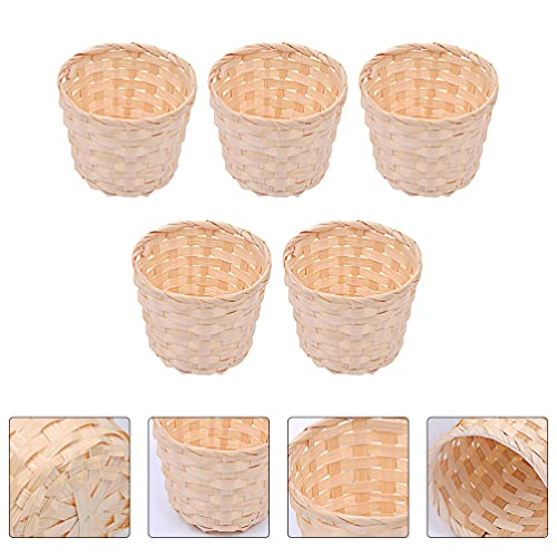 HANABASS 5pcs Desktop Weaving Storage Basket, Small Household Wood Woven Storage Box for Debris Crafts Toys Jewelry Organizer Desk Decoration Desktop Flower Pot Garbage Can