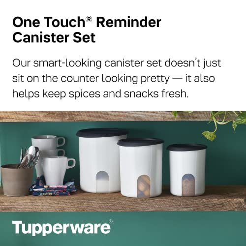 Tupperware Brand 8-Piece One Touch Reminder Canister Set (4 Dry Food Storage Containers + 4 Lids) - Black - Airtight, Dishwasher Safe & BPA Free