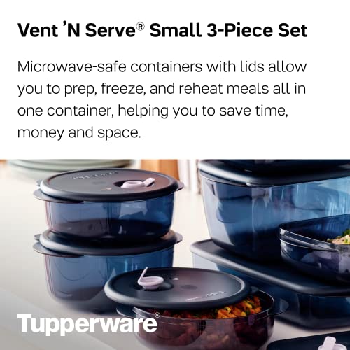 Tupperware Brand Vent ‘N Serve Container Set - 3 Small Round Containers to Prep, Freeze & Reheat Meals + Lids - Dishwasher, Microwave & Freezer Safe - BPA Free