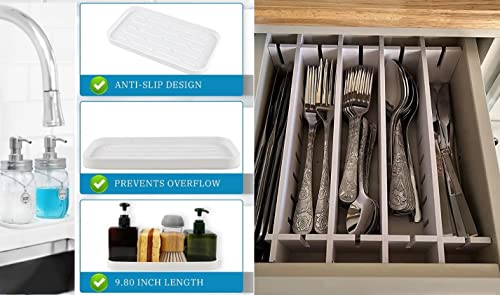 Kitchen Storage Set with 8pcs Deep Drawer Dividers (42cm x 9cm) and 1pc White Silicone Sponge Holder. A Clean Kitchen Gives a Good Mood by HGZYE