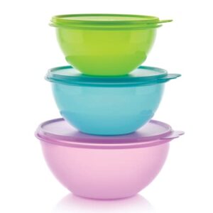 tupperware brand wonderlier bowl set - 3 containers to prep, store & serve meals + lids - dishwasher safe - bpa free