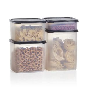 tupperware brand modular mates squares set - 4 dry food storage containers with lids (5 cup, 11 cup, 17 cup & 23 cup sizes) - airtight, dishwasher safe & bpa free