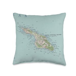 old channel isle california atlas vintage santa catalina island ca map (1963) throw pillow, 16x16, multicolor