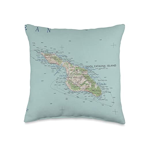 Old Channel Isle California Atlas Vintage Santa Catalina Island CA Map (1963) Throw Pillow, 16x16, Multicolor