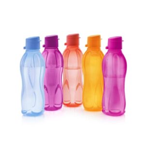 tupperware brand eco+ small reusable water bottle - 500ml, pack of 5 - dishwasher safe & bpa free - lightweight & leak proof - great for travel, gym & outdoor activities