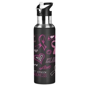 oyihfvs breast cancer awareness pink ribbons sports stainless steel water bottle 33 oz, with straw lid vacuum insulated leakproof thermo flask, great for fitness outdoor