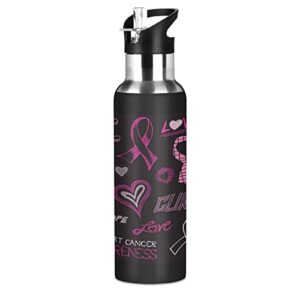 Oyihfvs Breast Cancer Awareness Pink Ribbons Sports Stainless Steel Water Bottle 33 Oz, with Straw Lid Vacuum Insulated Leakproof Thermo Flask, Great for Fitness Outdoor