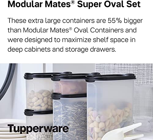 Tupperware Brand Modular Mates Super Oval Container Set - 5 Dry Food Storage Containers with Lids - Airtight, Dishwasher Safe & BPA Free