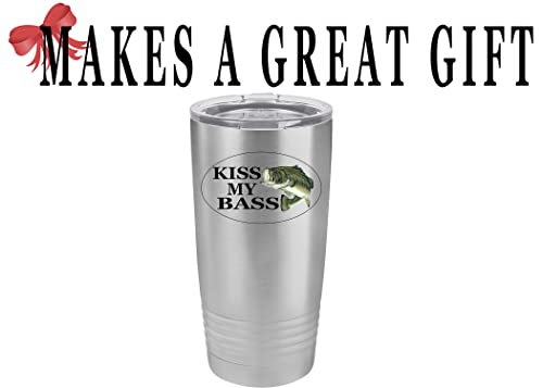 Rogue River Tactical Funny Fishing 20 Oz. Travel Tumbler Mug Cup w/Lid Vacuum Insulated Hot or Cold Kiss My Bass Fishing Gift Fish