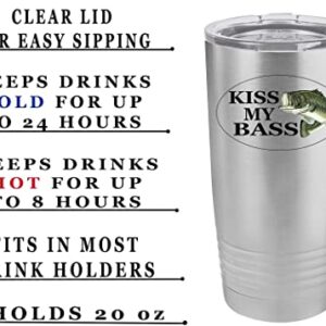 Rogue River Tactical Funny Fishing 20 Oz. Travel Tumbler Mug Cup w/Lid Vacuum Insulated Hot or Cold Kiss My Bass Fishing Gift Fish