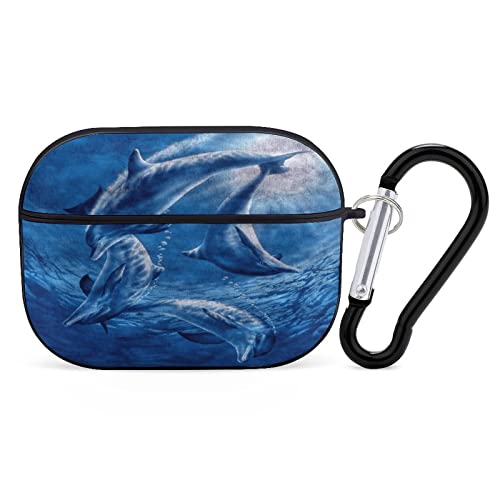 Ocean Dolphin Jumping Pattern Airpods Pro Case Bluetooth Fashion Portable Shockproof and Anti-Scratch Headphone Charging Case Protective Case for Airpods Pro with Keychain Chain Gift Unisex