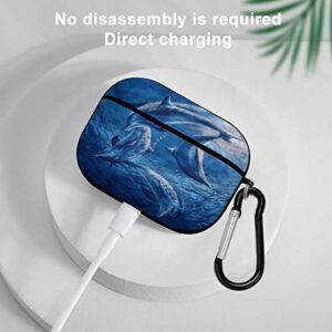 Ocean Dolphin Jumping Pattern Airpods Pro Case Bluetooth Fashion Portable Shockproof and Anti-Scratch Headphone Charging Case Protective Case for Airpods Pro with Keychain Chain Gift Unisex