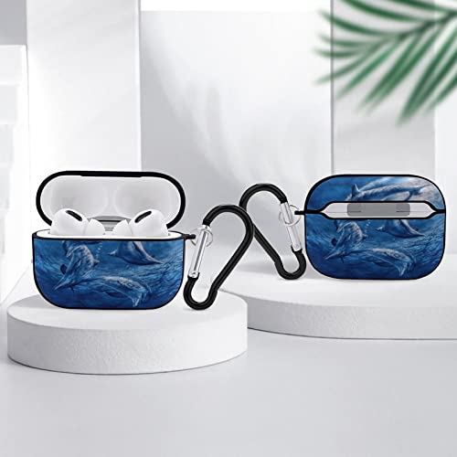 Ocean Dolphin Jumping Pattern Airpods Pro Case Bluetooth Fashion Portable Shockproof and Anti-Scratch Headphone Charging Case Protective Case for Airpods Pro with Keychain Chain Gift Unisex