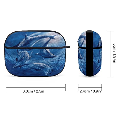 Ocean Dolphin Jumping Pattern Airpods Pro Case Bluetooth Fashion Portable Shockproof and Anti-Scratch Headphone Charging Case Protective Case for Airpods Pro with Keychain Chain Gift Unisex