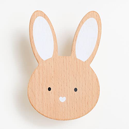 WONDERBEE Decorative Wall Hook | Ideal Decor for Child's Bedroom, Nursery or Bathroom | Girls & Boys | Genuine Wood | Easy to Install Sturdy Metal Screw | Hanging Coats,Backpacks,Towels (Rabbit)