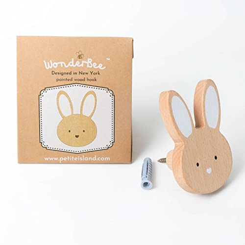 WONDERBEE Decorative Wall Hook | Ideal Decor for Child's Bedroom, Nursery or Bathroom | Girls & Boys | Genuine Wood | Easy to Install Sturdy Metal Screw | Hanging Coats,Backpacks,Towels (Rabbit)