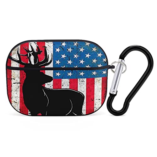 Deer Hunting Animal America Flag Airpods Pro Case Bluetooth Fashion Portable Shockproof and Anti-Scratch Headphone Charging Case Protective Case for Airpods Pro with Keychain Chain Gift Unisex