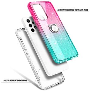 NGB Supremacy Galaxy A53 5G Case, Full Body Protection with [Built-in Screen Protector] Ring Holder/Wrist Strap, Slim Fit Shockproof Bumper Durable Cover for Samsung A53 5G (Glitter Pink/Aqua)