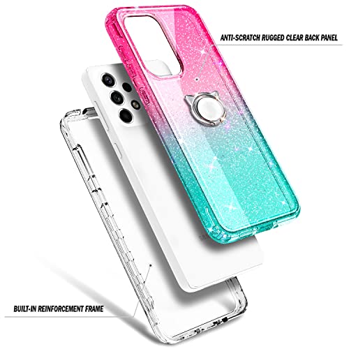 NGB Supremacy Galaxy A53 5G Case, Full Body Protection with [Built-in Screen Protector] Ring Holder/Wrist Strap, Slim Fit Shockproof Bumper Durable Cover for Samsung A53 5G (Glitter Pink/Aqua)