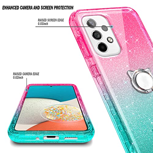 NGB Supremacy Galaxy A53 5G Case, Full Body Protection with [Built-in Screen Protector] Ring Holder/Wrist Strap, Slim Fit Shockproof Bumper Durable Cover for Samsung A53 5G (Glitter Pink/Aqua)