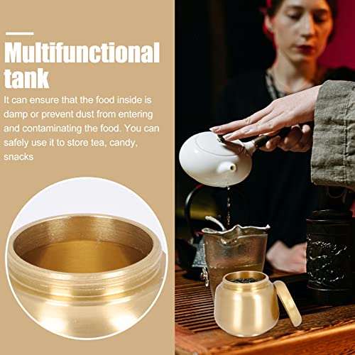 Cabilock MINI Metal Tea Canister Golden Tea Containers Loose Leaf Round Jar Sealing Storage Container for Loose Tea, Coffee, Candy, and Spices 1.8X1.6 inch