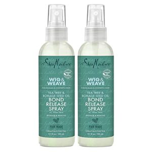 sheamoisture bond release hair spray for wig and weave, tea tree oil, borage seed oil & aloe vera, alcohol free hairspray to soften and remove wig glue & weave adhesive, 2 pack - 4.1 fl oz ea