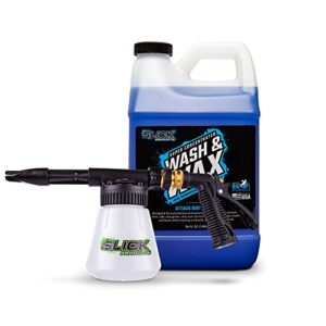 slick products wash & wax (64 oz.) + garden hose foam gun bundle - super concentrated car wash foam shampoo for car, truck, rv, motorhome, toy hauler, and boat.