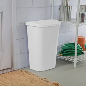 Sterilite 11.3 Gallon D Shape Flat Side Lift Top Lid Wastebasket Trash Can for Kitchen, Home Office, and Garage, or Workspace, White