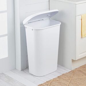 Sterilite 11.3 Gallon D Shape Flat Side Lift Top Lid Wastebasket Trash Can for Kitchen, Home Office, and Garage, or Workspace, White