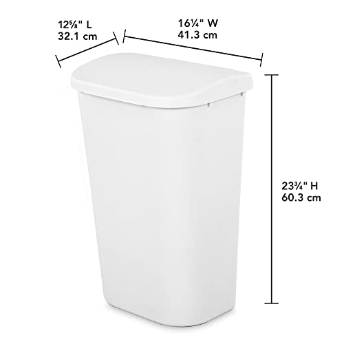 Sterilite 11.3 Gallon D Shape Flat Side Lift Top Lid Wastebasket Trash Can for Kitchen, Home Office, and Garage, or Workspace, White