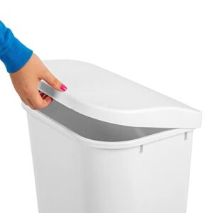 Sterilite 11.3 Gallon D Shape Flat Side Lift Top Lid Wastebasket Trash Can for Kitchen, Home Office, and Garage, or Workspace, White