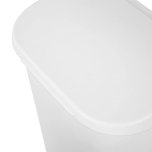 Sterilite 11.3 Gallon D Shape Flat Side Lift Top Lid Wastebasket Trash Can for Kitchen, Home Office, and Garage, or Workspace, White