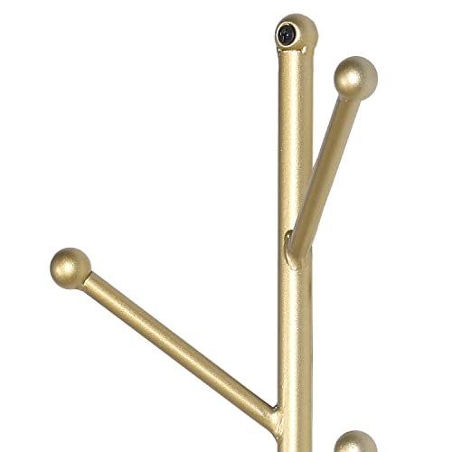 MyGift Gold Tone Metal Coat Rack, Wall Mounted Hat/Garment Hanging Rack with 8 Tree Branch Style Hanger Hooks