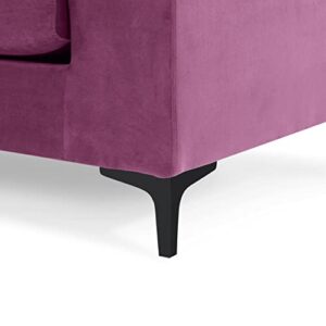 Casa Andrea Milano Modern Large Velvet Fabric Sectional Sofa, L-Shape Couch with Extra Wide Chaise Lounge and Black Legs, Purple