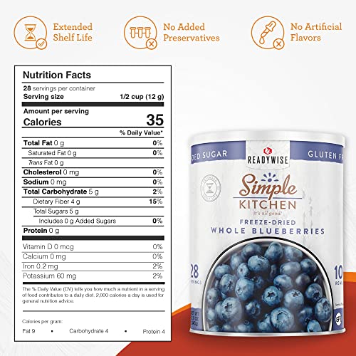 Simple Kitchen Freeze Dried Whole Blueberries - 28 Servings, 10 Can, Emergency Food and Every Day Ingredient