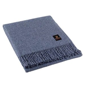 junin pride - alpaca wool throw blanket woven soft warm solid color design peru 72" x 61" (denim blue)