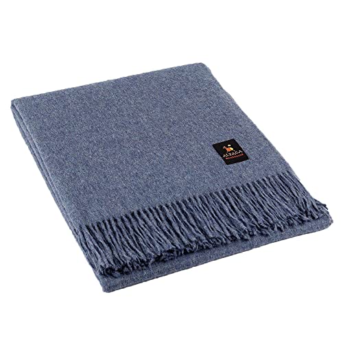 Junin Pride - Alpaca Wool Throw Blanket Woven Soft Warm Solid Color Design Peru 72" x 61" (Denim Blue)