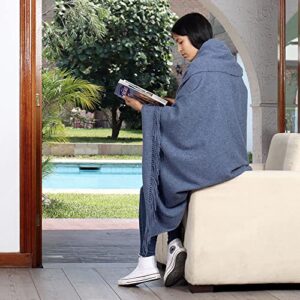 Junin Pride - Alpaca Wool Throw Blanket Woven Soft Warm Solid Color Design Peru 72" x 61" (Denim Blue)