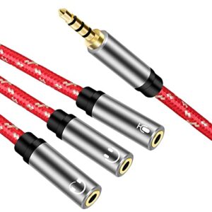 3.5mm splitter microphone and audio cable 1ft, sikaite 3.5mm headphone splitter 1 to 3-way 3.5mm (1 / 8 inch) trrs male to 3-hole female cable, 3.5mm trrs 1 to 3-way splitter cable