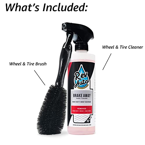 Rev Auto Wheel Cleaning Kit - 2 Item Car Washing Kit Includes Car Wheel Cleaner and Wheel Cleaner Brush | Wheel and Tire Cleaner With Brush Perfect For Wheels of All Shapes and Sizes - Car Rim Cleaner